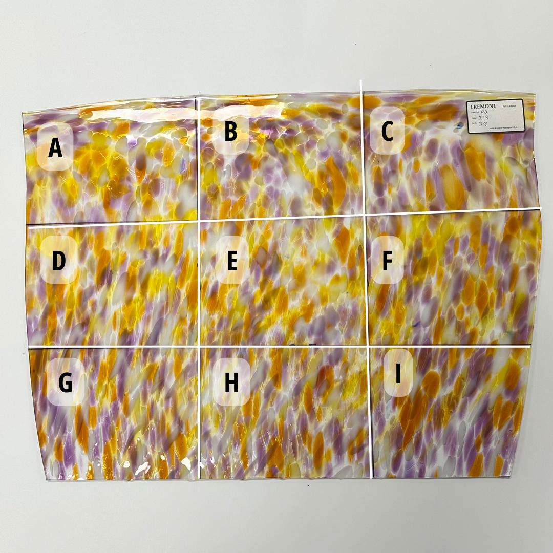 Fremont P2 343 Orange, yellow, white and purple frit