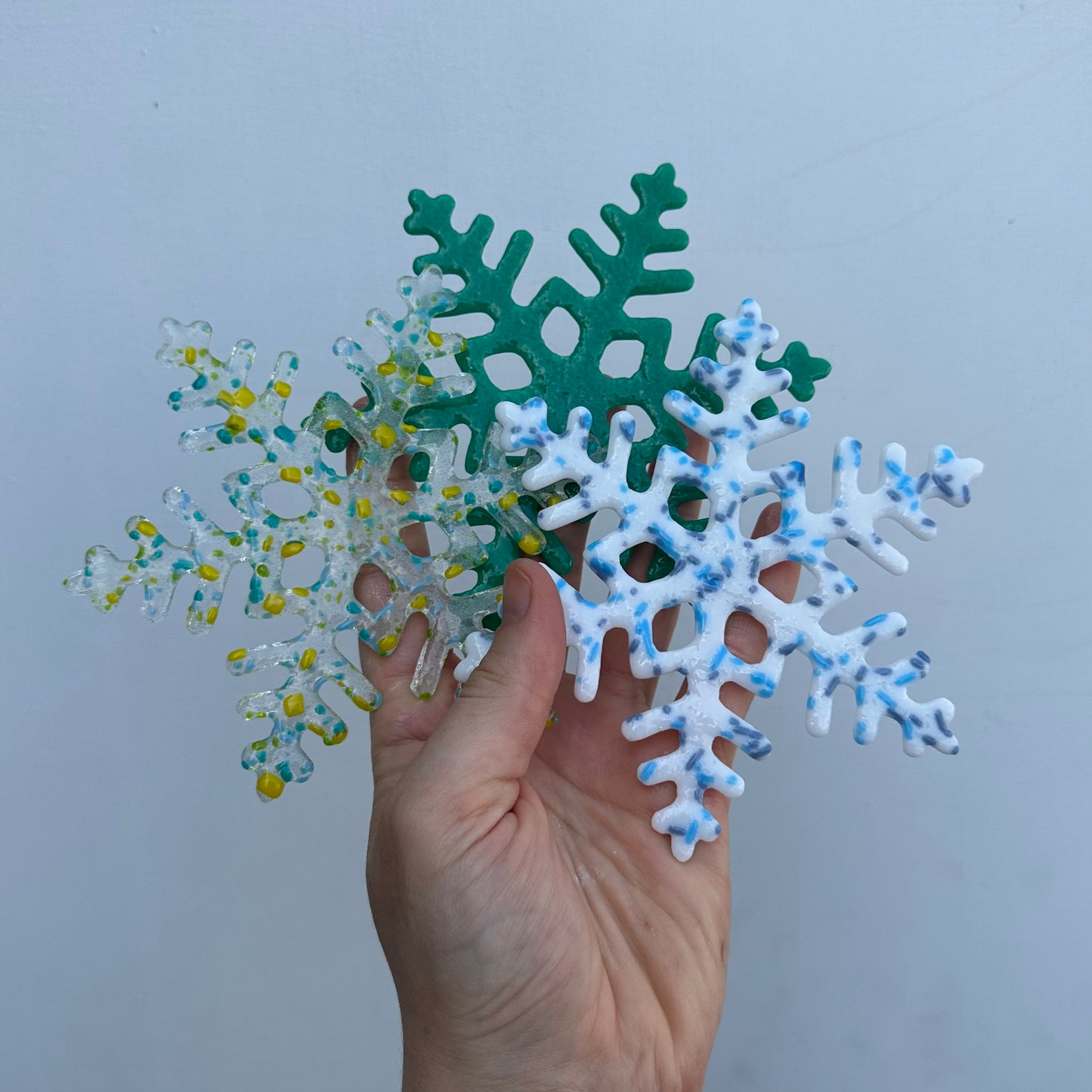 Fused glass snowflakes