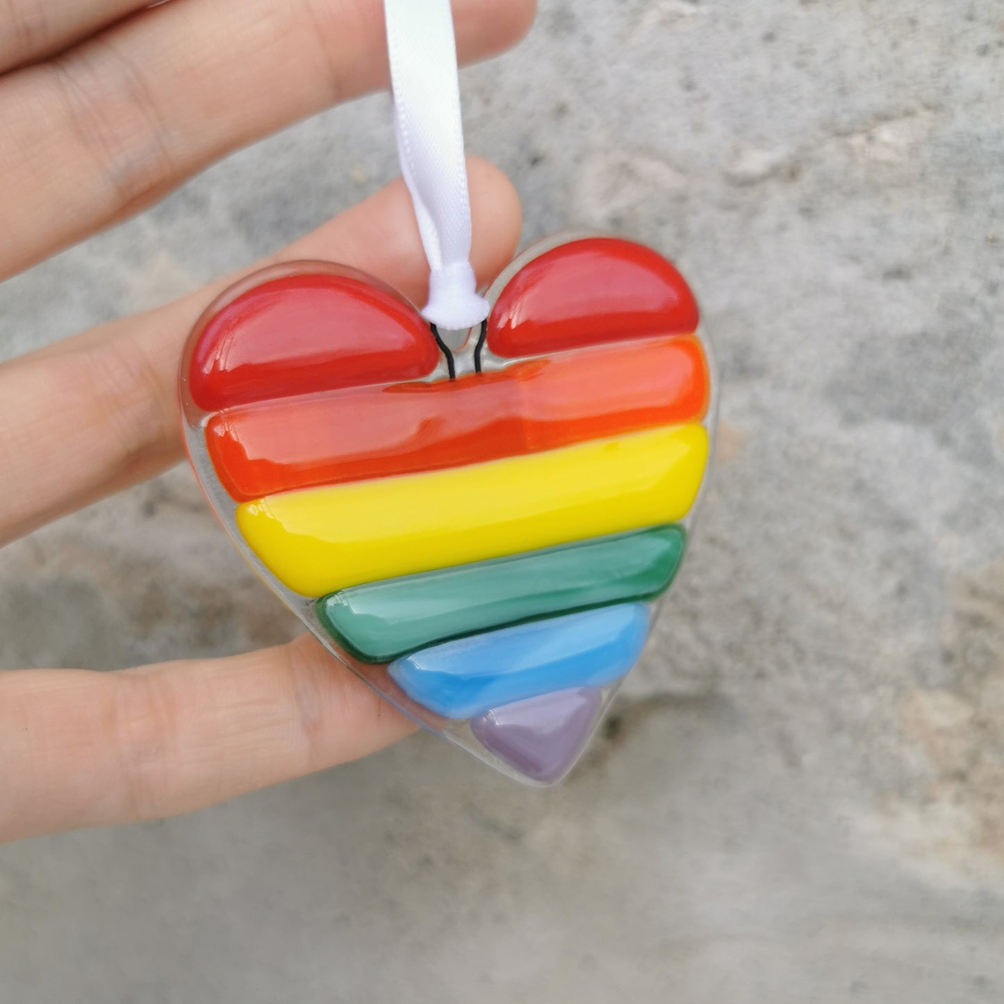 "Rainbow Heart" Fused Glass Ornament