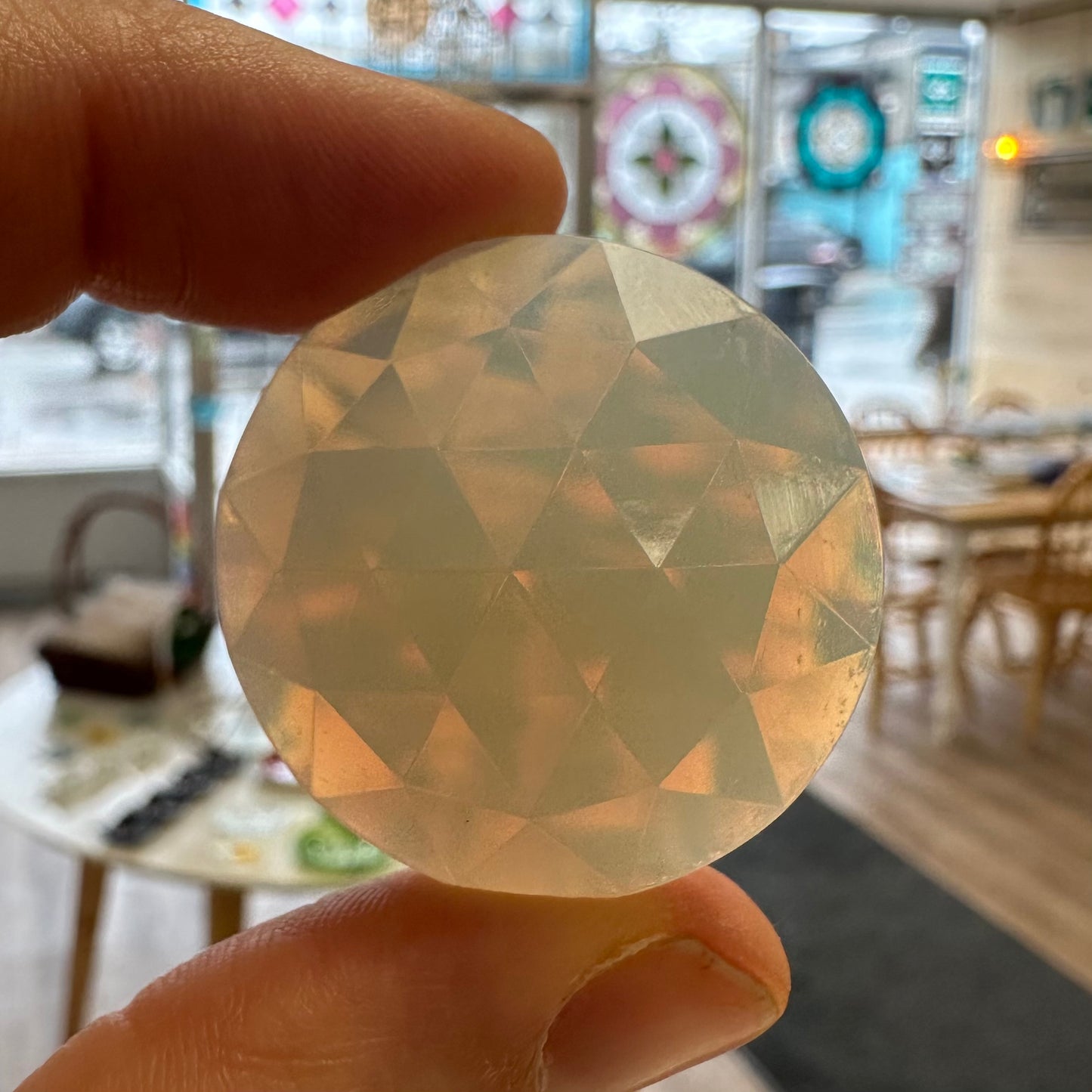 Round Faceted Jewel - Opal White