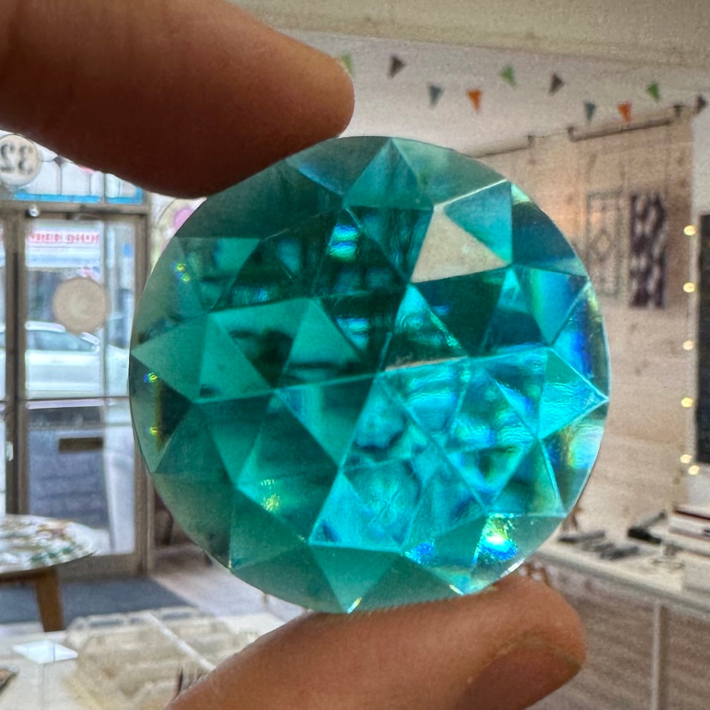 Round Faceted Jewel - Blue Green