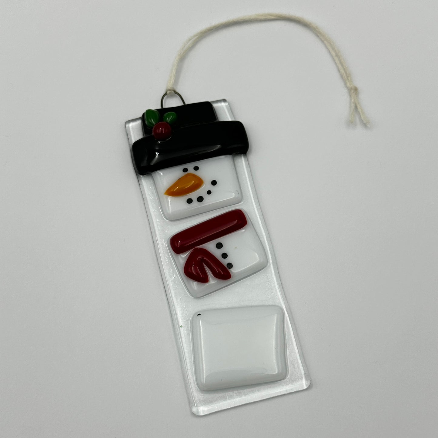 "Snowman" Rectangle Fused Glass Ornament