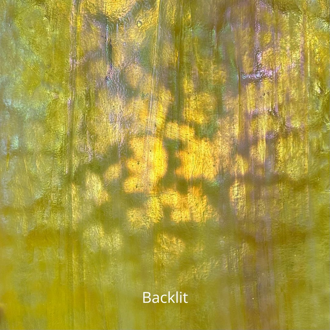 Yellow iridescent art glass.