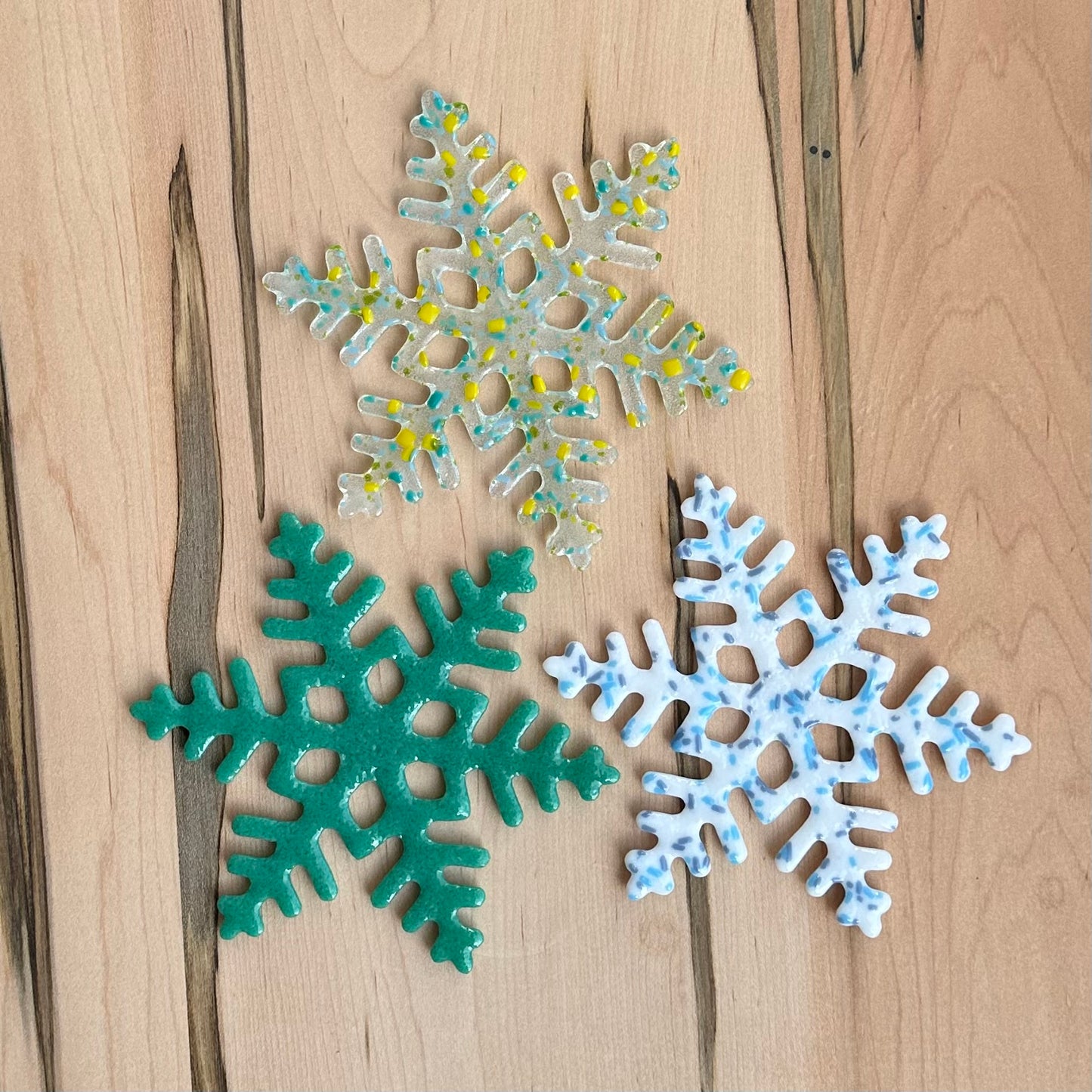Fused glass snowflakes