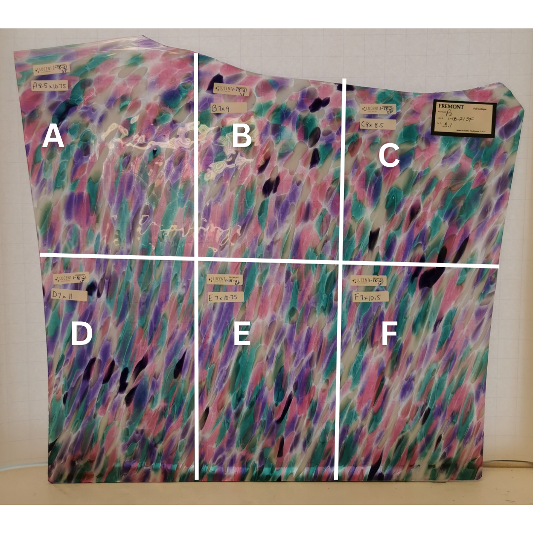 Fremont 1-18-21 SF Pink, purple, white & teal frit glass