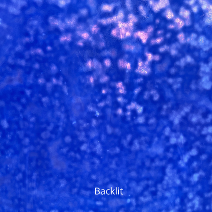 Blue mottled art glass.