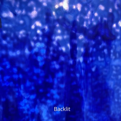 Mottled blue art glass.