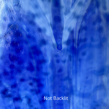 Mottled blue art glass.