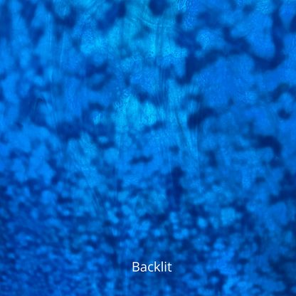 Mottled blue art glass.