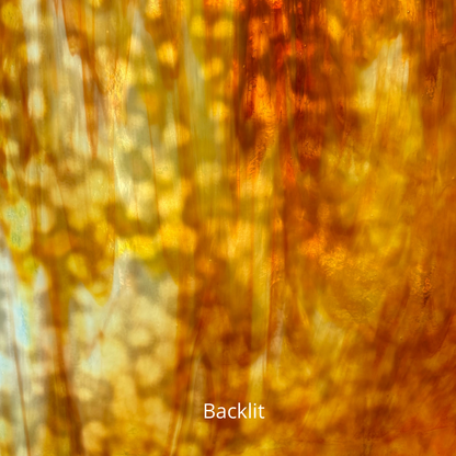 White and orange and red mottled art glass.