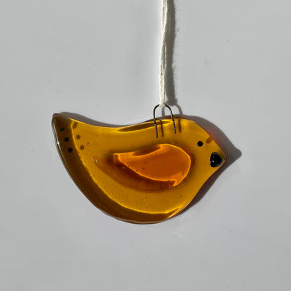 Amber fused glass bird ornament