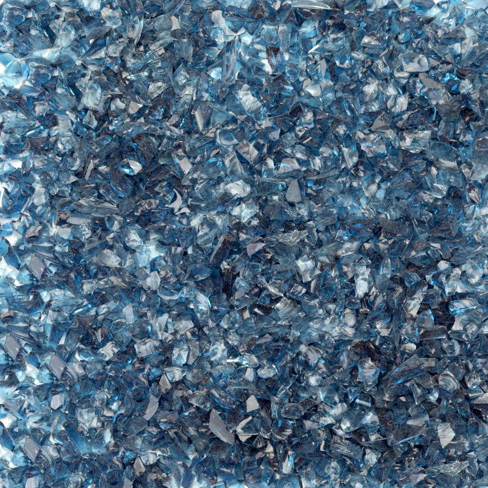 Crushed glass in blue.