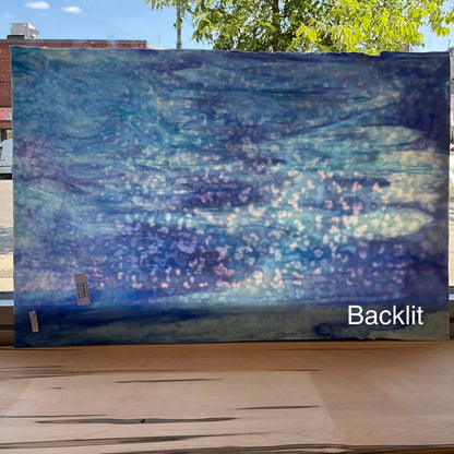 Blue and white mottled art glass.