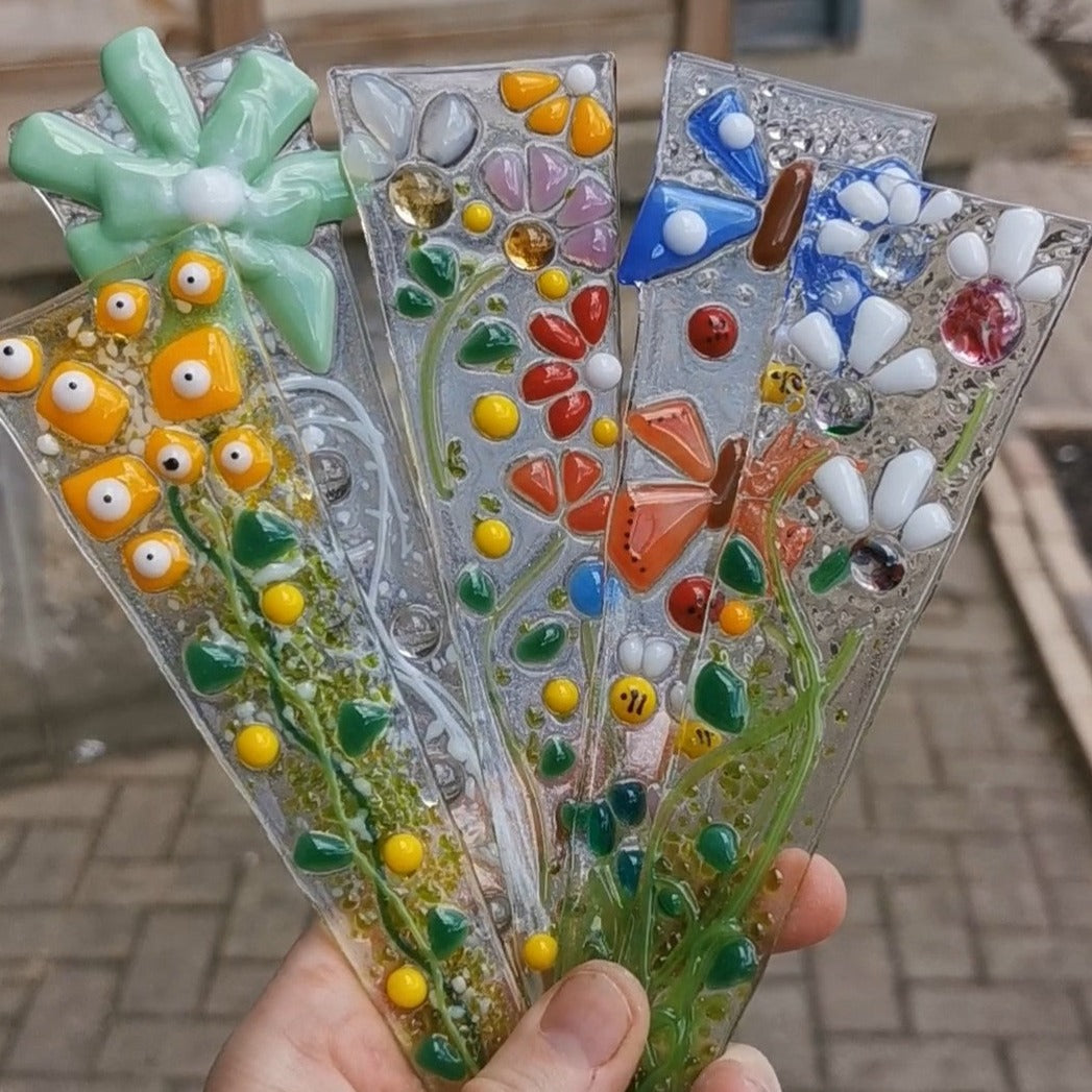 Fused glass plant stakes