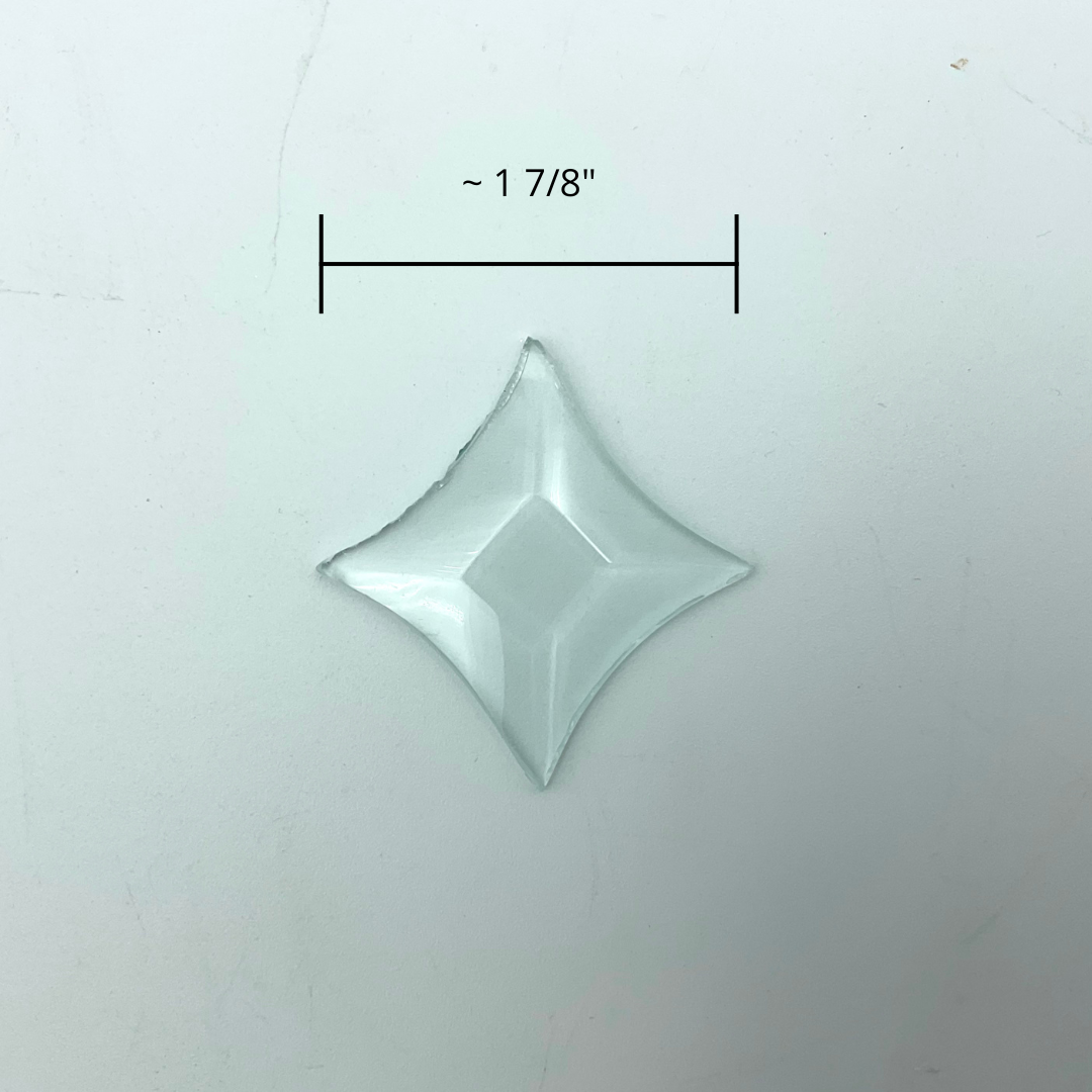 A small glass star bevel with measurements showing 1 7/8" wide.