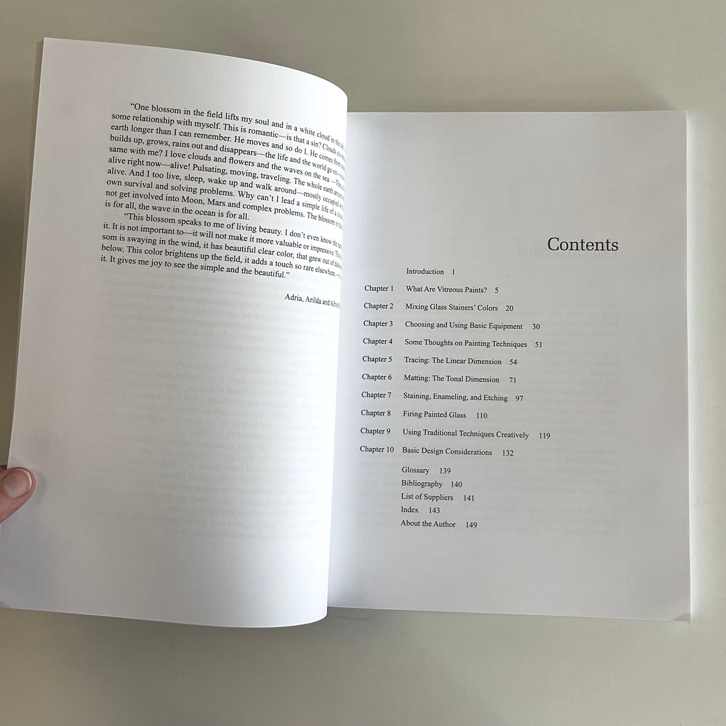 The table of contents of The Art of Painting on Glass.