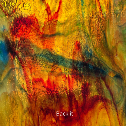Art glass sheet, yellow with green and blue.