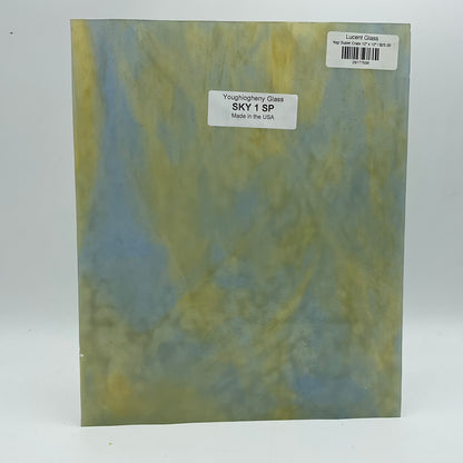 A blue and yellow stained glass sheet.