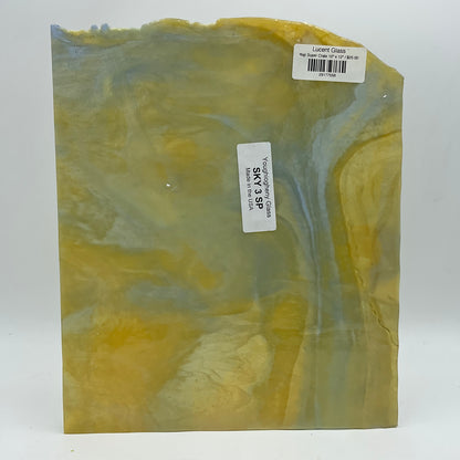 A blue and amber stained glass sheet.