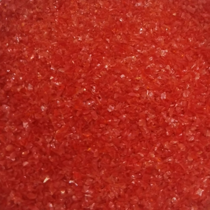Crushed red glass.