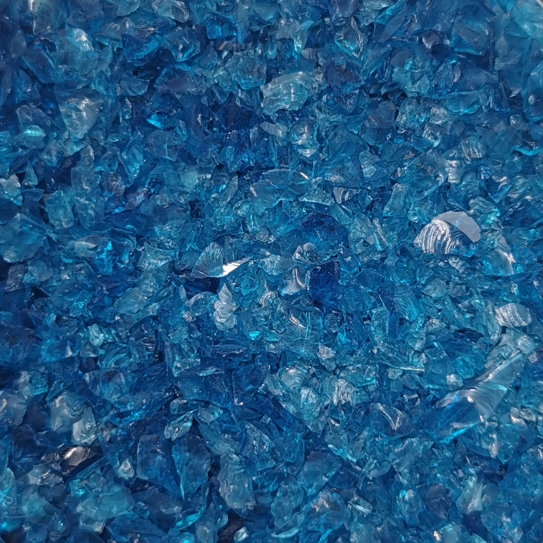 Crushed glass in blue.