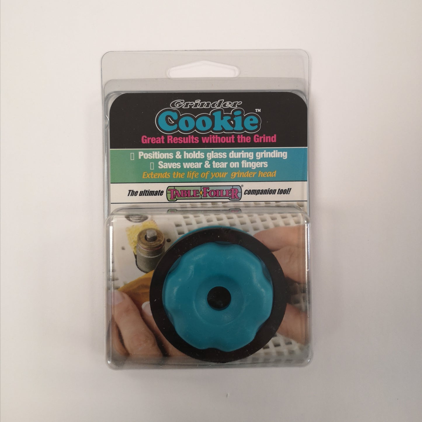 Grinder cookie to help hold pieces while grinding stained glass.