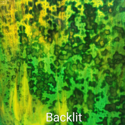 Green and yellow mottled art glass.